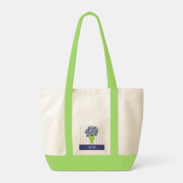 Bolsa Tote Padrão de Monograma com Listras Azuis de Hortênsia