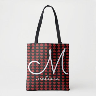 Bolsa Tote padrão de monograma de beleza de lábios avermelh
