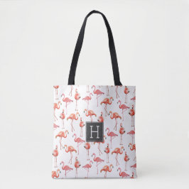 Bolsa Tote | padrão de monograma de flamingos rosa