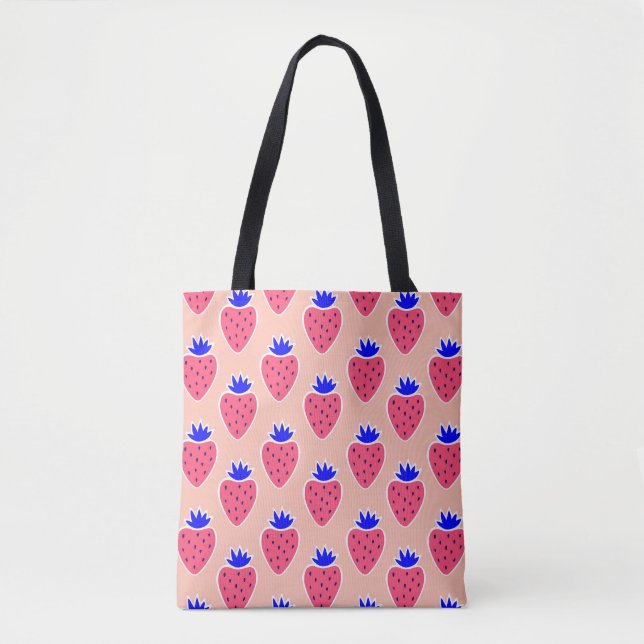 Bolsa Tote padrão de morango abstrato em pêssego. (Frente)