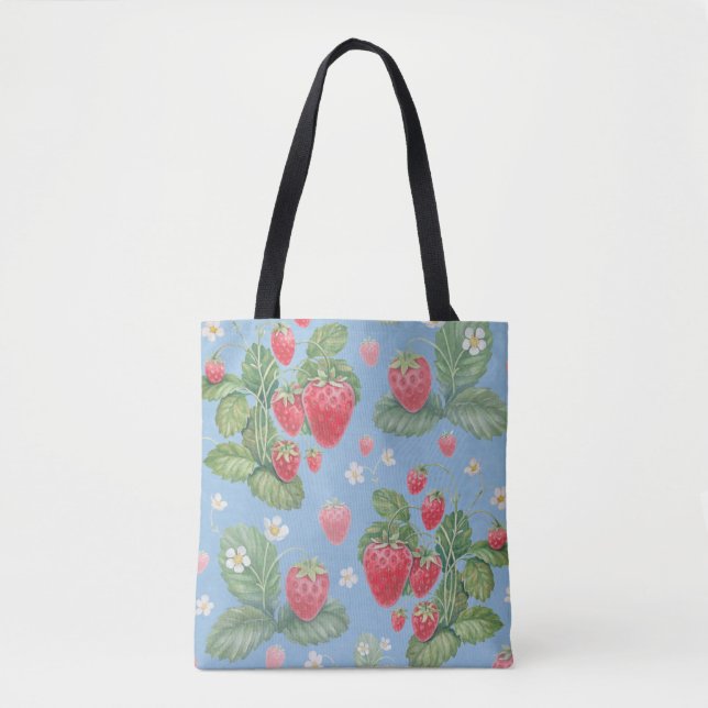 Bolsa Tote Padrão de morango de aquarela (Frente)