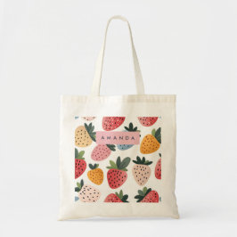 Bolsa Tote Padrão de morango de Fruta branca personalizado