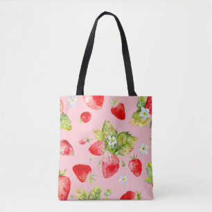 Bolsa Tote padrão de morango sem costura de aquarela