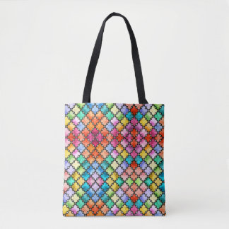 Bolsa Tote Padrão de mosaico arco-íris