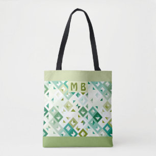 Bolsa Tote Padrão de Mosaico Personalizado Oliva Verde Azul M