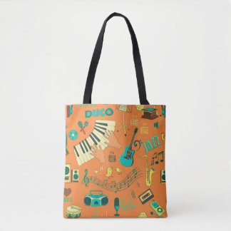 Bolsa Tote Padrão de música colorido desenhado à mão