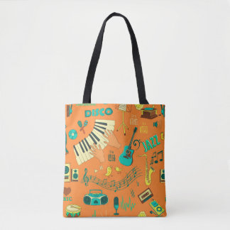 Bolsa Tote Padrão de música de desenhar manual colorido