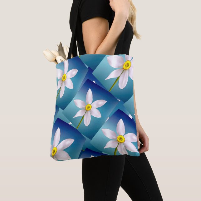 Bolsa Tote Padrão de Narciso Branco (Close Up)