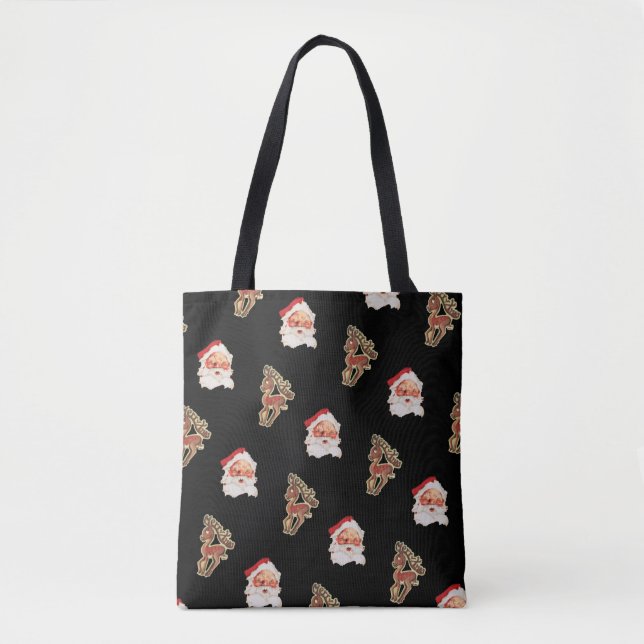 Bolsa Tote Padrão de natais vintages, Papai Noel (Frente)