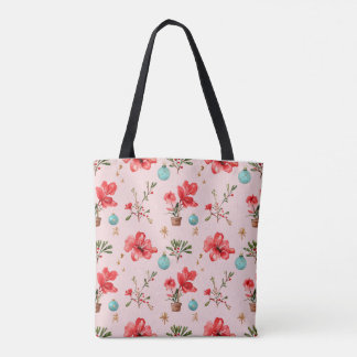 Bolsa Tote Padrão De Natal Com Flores, Mistletoe