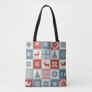 Bolsa Tote Padrão de Natal no estilo de retalhos. Tradicional