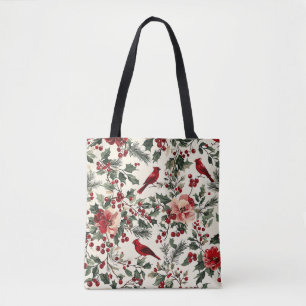 Bolsa Tote Padrão de Natal Rustic Bird and Poinsettia (14)