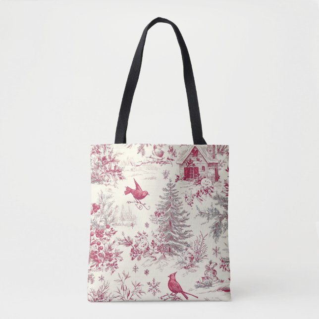Bolsa Tote Padrão de Natal Rustic Bird and Poinsettia (17) (Frente)
