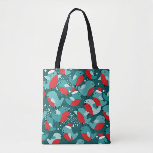 Bolsa Tote Padrão de Natal sem costura com Aves Bullfinch