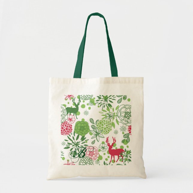 Bolsa Tote Padrão De Natal Verde Branco E Rosa (Frente)