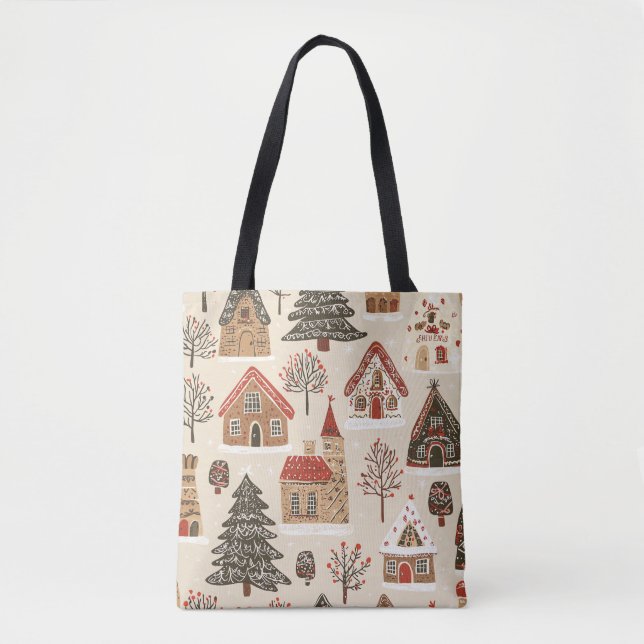 Bolsa Tote Padrão de Natal Vintage Woodland (4) (Frente)