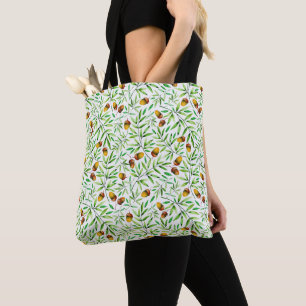 Bolsa Tote Padrão de natureza de bolotas e folhas em aquarela