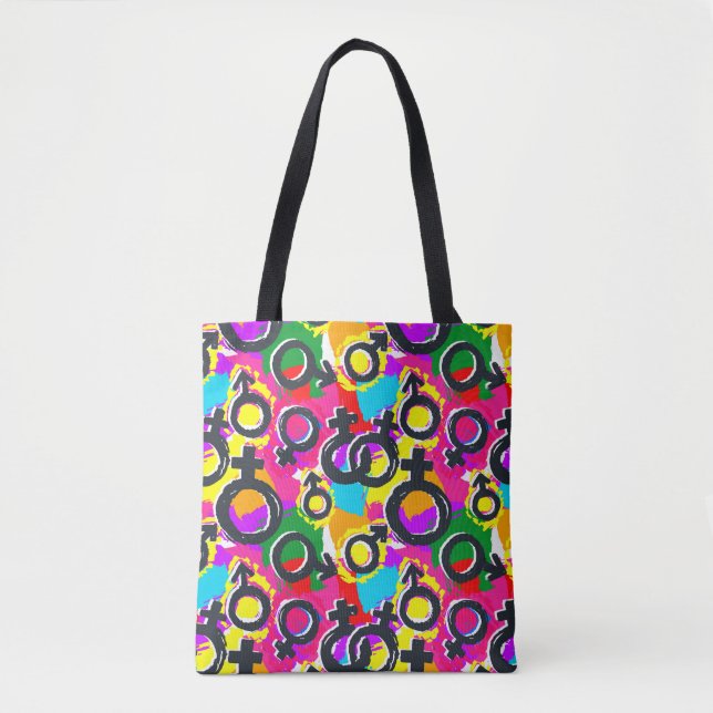 Bolsa Tote Padrão de Neon de Gênero Orgulho gay (Frente)