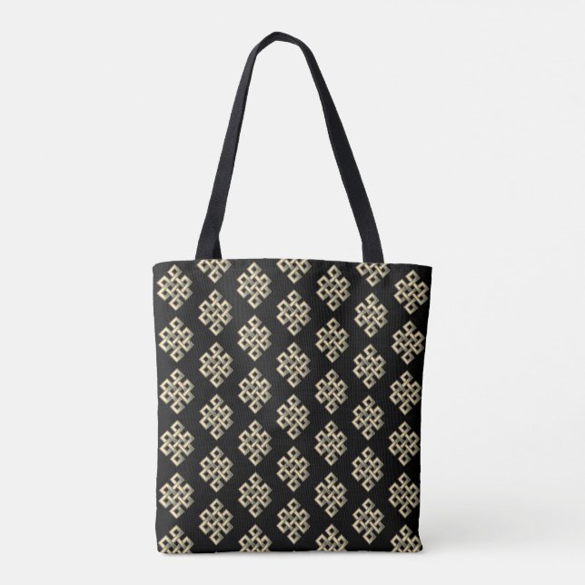 Bolsa Tote Padrão de nó eterno em preto (Verso)