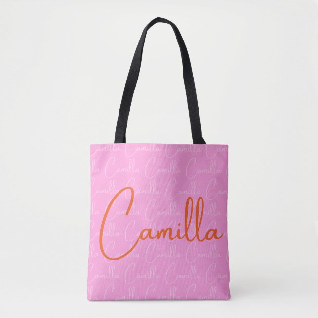 Bolsa Tote Padrão de Nome de Repetição de Camilla (Frente)