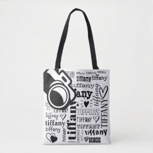 Bolsa Tote Padrão de Nome de Texto de Fotografia Personalizad