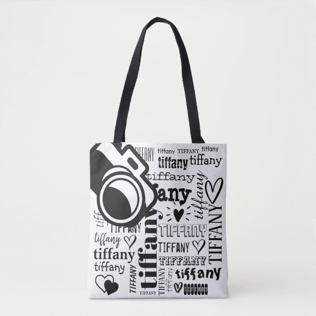 Bolsa Tote Padrão de Nome de Texto de Fotografia Personalizad (Frente)