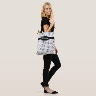 Bolsa Tote Padrão de Notas de Música Reversível Preta e Br