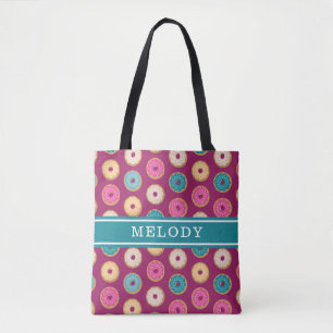 Bolsa Tote Padrão de noz branco em roxo