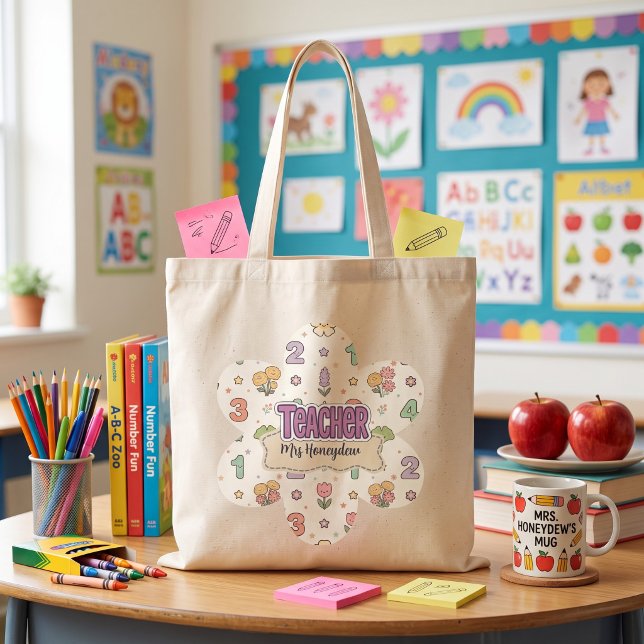 Bolsa Tote Padrão de Números da Escola do Professor Roxo  (Criador carregado)