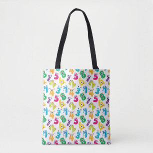 Bolsa Tote Padrão de Números de Monstros de Matemática Divert