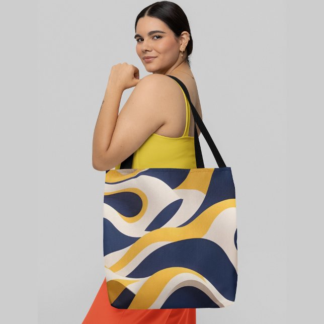Bolsa Tote padrão de onda abstrato com marinho azul (Criador carregado)