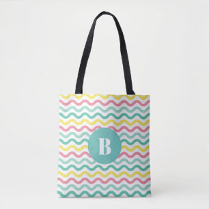 Bolsa Tote Padrão De Onda Colorida Brilhante Monograma