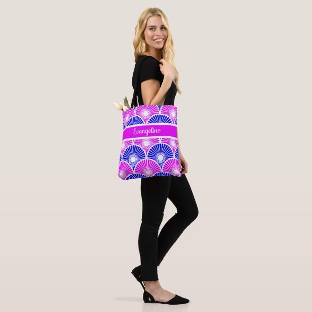 Bolsa Tote Padrão de onda de semicírculo magenta rosa e azul (No(a) Modelo)