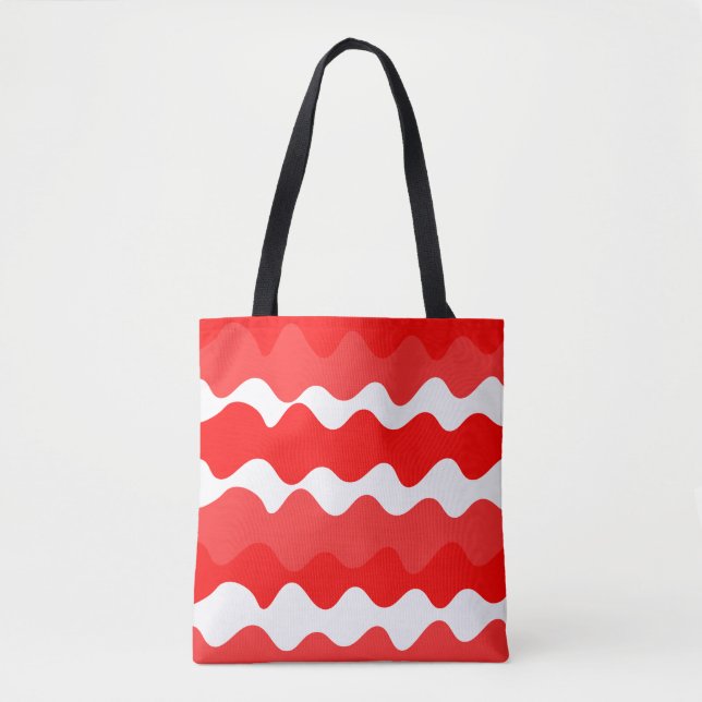 Bolsa Tote Padrão de onda horizontal, vermelho e branco (Frente)