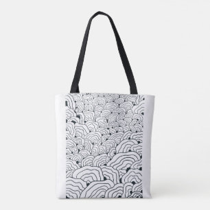 Bolsa Tote Padrão de Onda Monocromática, Arte de Linha Abstra