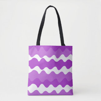 Bolsa Tote Padrão de ondas horizontais púrpura e branca