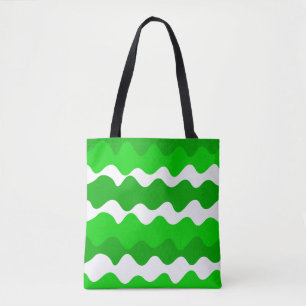 Bolsa Tote Padrão de ondas horizontais verdes e brancas