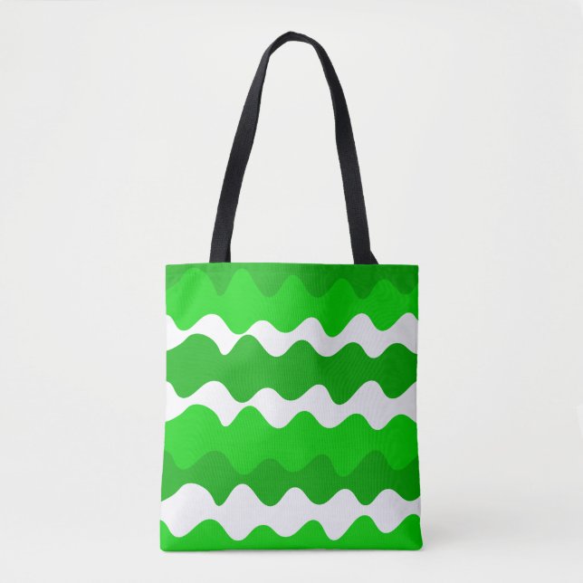 Bolsa Tote Padrão de ondas horizontais verdes e brancas (Frente)