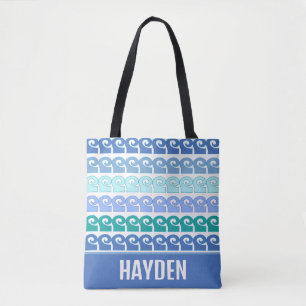 Bolsa Tote Padrão de Ondas Modernas em Blues Personalizado