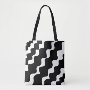 Bolsa Tote Padrão de ondas ofendidas em preto e branco