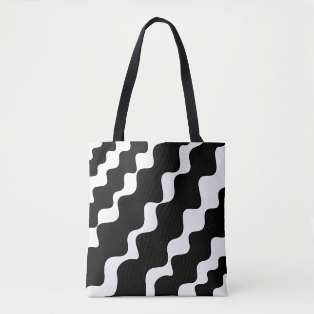 Bolsa Tote Padrão de ondas ofendidas em preto e branco (Frente)