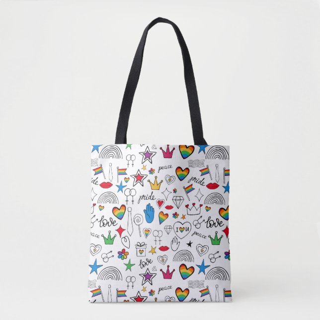 Bolsa Tote Padrão de Orgulho gay Doodle (Frente)