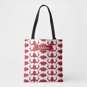 Bolsa Tote Padrão de Osso de Cachorro Personalizado Vermelho