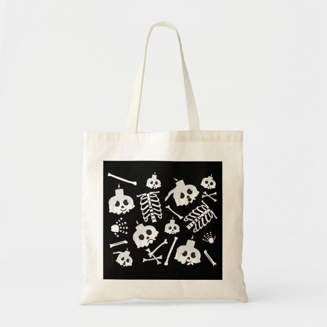 Bolsa Tote Padrão de Ossos do Skeleton do Halloween (Frente)