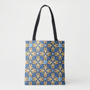 Bolsa Tote Padrão de ouro sem costura com gemas azuis 1
