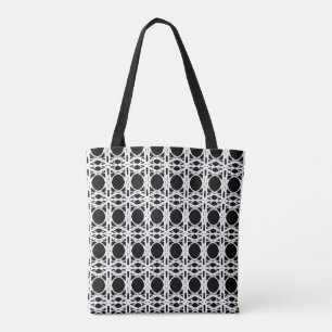 Bolsa Tote Padrão de Oval Preto e Branco Elegante