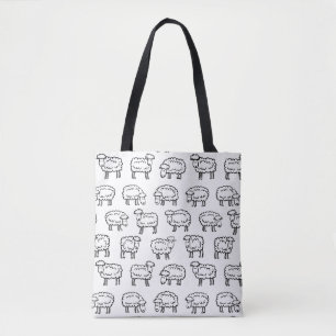 Bolsa Tote Padrão de Ovelhas - Preto e Branco