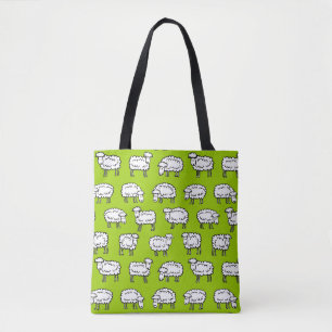 Bolsa Tote Padrão de Ovinos - Preto Branco e Verde