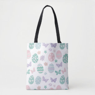 Bolsa Tote Padrão de Ovos de Páscoa e Borboletas de Pastel