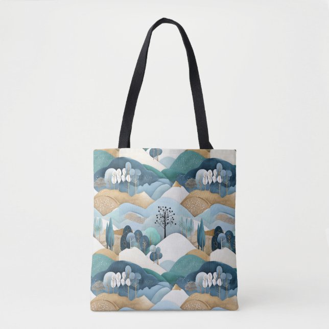 Bolsa Tote Padrão de Paisagem de Pastel (Frente)